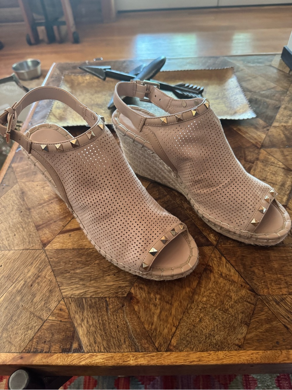 Marc Fisher Blush Pink Suede Espadrille Wedge Sandal